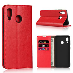 Funda de Cuero Cartera con Soporte Carcasa L01 para Samsung Galaxy A20 Rojo
