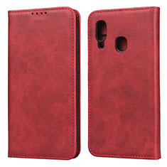 Funda de Cuero Cartera con Soporte Carcasa L01 para Samsung Galaxy A20e Rojo