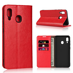 Funda de Cuero Cartera con Soporte Carcasa L01 para Samsung Galaxy A30 Rojo