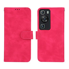 Funda de Cuero Cartera con Soporte Carcasa L01Z para Huawei P60 Rosa Roja