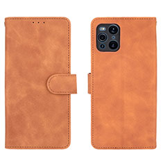 Funda de Cuero Cartera con Soporte Carcasa L01Z para Oppo Find X3 Pro 5G Marron