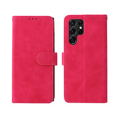 Funda de Cuero Cartera con Soporte Carcasa L01Z para Samsung Galaxy S22 Ultra 5G Rosa Roja