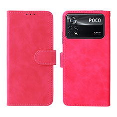 Funda de Cuero Cartera con Soporte Carcasa L01Z para Xiaomi Poco X4 Pro 5G Rosa Roja