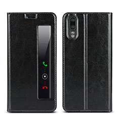 Funda de Cuero Cartera con Soporte Carcasa L02 para Huawei P20 Negro