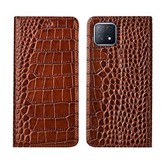 Funda de Cuero Cartera con Soporte Carcasa L02 para Oppo A53 5G Marron Claro