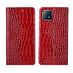 Funda de Cuero Cartera con Soporte Carcasa L02 para Oppo A53 5G Rojo