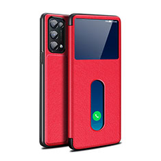 Funda de Cuero Cartera con Soporte Carcasa L02 para Oppo Reno5 Pro 5G Rojo