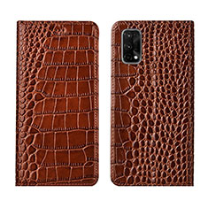 Funda de Cuero Cartera con Soporte Carcasa L02 para Realme Q2 Pro 5G Marron Claro