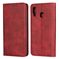 Funda de Cuero Cartera con Soporte Carcasa L02 para Samsung Galaxy A20 Rojo