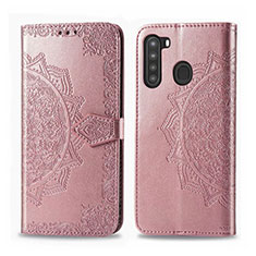 Funda de Cuero Cartera con Soporte Carcasa L02 para Samsung Galaxy A21 Oro Rosa