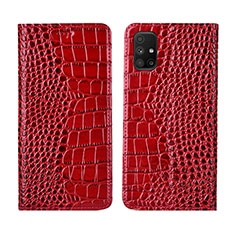 Funda de Cuero Cartera con Soporte Carcasa L02 para Samsung Galaxy M51 Rojo