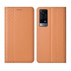 Funda de Cuero Cartera con Soporte Carcasa L02 para Vivo X60 5G Naranja