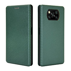 Funda de Cuero Cartera con Soporte Carcasa L02 para Xiaomi Poco X3 NFC Verde