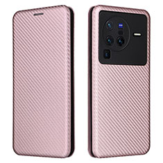 Funda de Cuero Cartera con Soporte Carcasa L02Z para Vivo X80 Pro 5G Oro Rosa