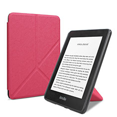Funda de Cuero Cartera con Soporte Carcasa L03 para Amazon Kindle 6 inch Rosa Roja