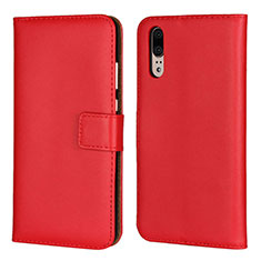 Funda de Cuero Cartera con Soporte Carcasa L03 para Huawei P20 Rojo