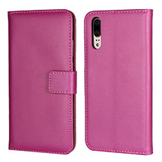 Funda de Cuero Cartera con Soporte Carcasa L03 para Huawei P20 Rosa Roja