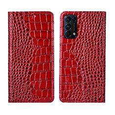 Funda de Cuero Cartera con Soporte Carcasa L03 para Oppo Find X3 Lite 5G Rojo