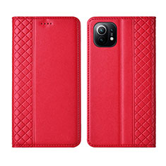 Funda de Cuero Cartera con Soporte Carcasa L03 para Xiaomi Mi 11 5G Rojo