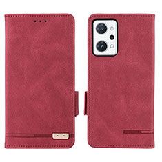 Funda de Cuero Cartera con Soporte Carcasa L03Z para Oppo Reno7 A Rojo