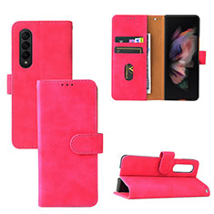 Funda de Cuero Cartera con Soporte Carcasa L03Z para Samsung Galaxy Z Fold3 5G Rosa Roja