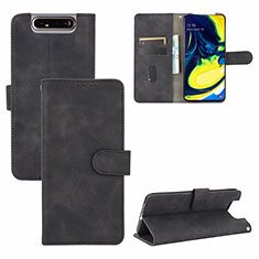 Funda de Cuero Cartera con Soporte Carcasa L04Z para Samsung Galaxy A80 Negro