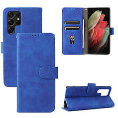 Funda de Cuero Cartera con Soporte Carcasa L04Z para Samsung Galaxy S21 Ultra 5G Azul