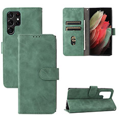 Funda de Cuero Cartera con Soporte Carcasa L04Z para Samsung Galaxy S21 Ultra 5G Verde
