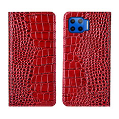 Funda de Cuero Cartera con Soporte Carcasa L05 para Motorola Moto One 5G Rojo