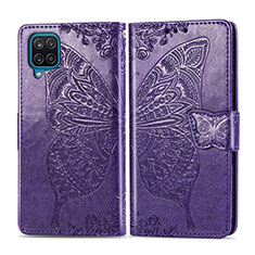 Funda de Cuero Cartera con Soporte Carcasa L05 para Samsung Galaxy A12 Nacho Morado