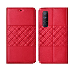 Funda de Cuero Cartera con Soporte Carcasa L06 para Oppo Reno3 Pro Rojo