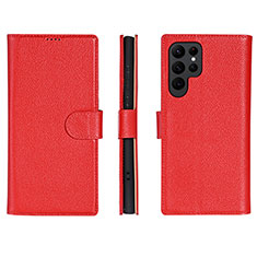 Funda de Cuero Cartera con Soporte Carcasa L06 para Samsung Galaxy S21 Ultra 5G Rojo