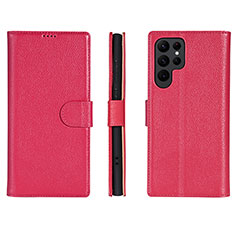Funda de Cuero Cartera con Soporte Carcasa L06 para Samsung Galaxy S21 Ultra 5G Rosa Roja