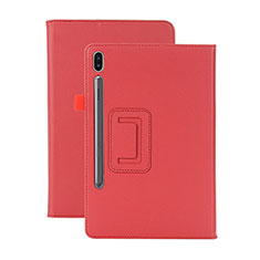 Funda de Cuero Cartera con Soporte Carcasa L06 para Samsung Galaxy Tab S6 10.5 SM-T860 Rojo