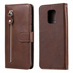 Funda de Cuero Cartera con Soporte Carcasa L07 para Xiaomi Redmi Note 9S Marron