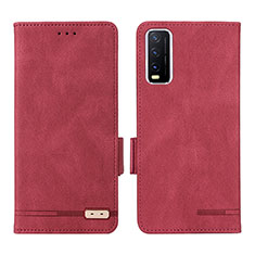 Funda de Cuero Cartera con Soporte Carcasa L07Z para Vivo Y12s Rojo