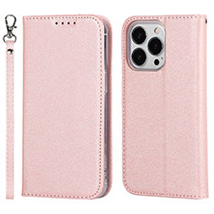 Funda de Cuero Cartera con Soporte Carcasa L08 para Apple iPhone 15 Pro Oro Rosa