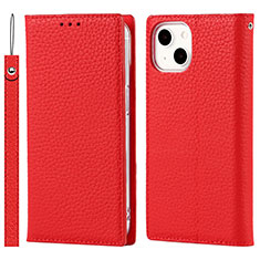 Funda de Cuero Cartera con Soporte Carcasa L09 para Apple iPhone 13 Mini Rojo