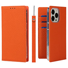 Funda de Cuero Cartera con Soporte Carcasa L09 para Apple iPhone 13 Pro Naranja