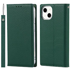 Funda de Cuero Cartera con Soporte Carcasa L09 para Apple iPhone 14 Verde