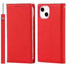 Funda de Cuero Cartera con Soporte Carcasa L09 para Apple iPhone 15 Plus Rojo