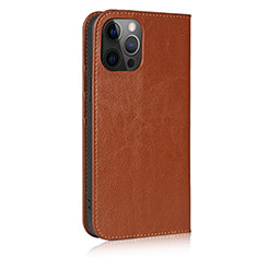 Funda de Cuero Cartera con Soporte Carcasa L10 para Apple iPhone 12 Pro Max Marron Claro