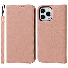 Funda de Cuero Cartera con Soporte Carcasa L10 para Apple iPhone 14 Pro Oro Rosa