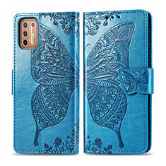 Funda de Cuero Cartera con Soporte Carcasa L10 para Motorola Moto G9 Plus Azul Cielo