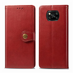 Funda de Cuero Cartera con Soporte Carcasa L10 para Xiaomi Poco X3 NFC Rojo