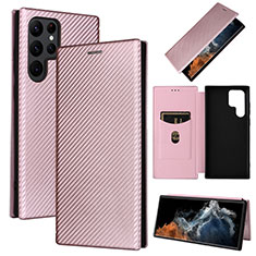 Funda de Cuero Cartera con Soporte Carcasa L10Z para Samsung Galaxy S21 Ultra 5G Oro Rosa