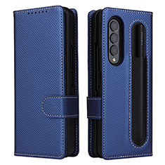 Funda de Cuero Cartera con Soporte Carcasa L14Z para Samsung Galaxy Z Fold3 5G Azul