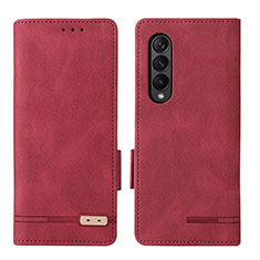 Funda de Cuero Cartera con Soporte Carcasa L18Z para Samsung Galaxy Z Fold3 5G Rojo