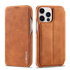 Funda de Cuero Cartera con Soporte Carcasa LC1 para Apple iPhone 13 Pro Marron