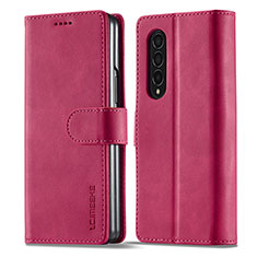 Funda de Cuero Cartera con Soporte Carcasa LC1 para Samsung Galaxy Z Fold3 5G Rosa Roja